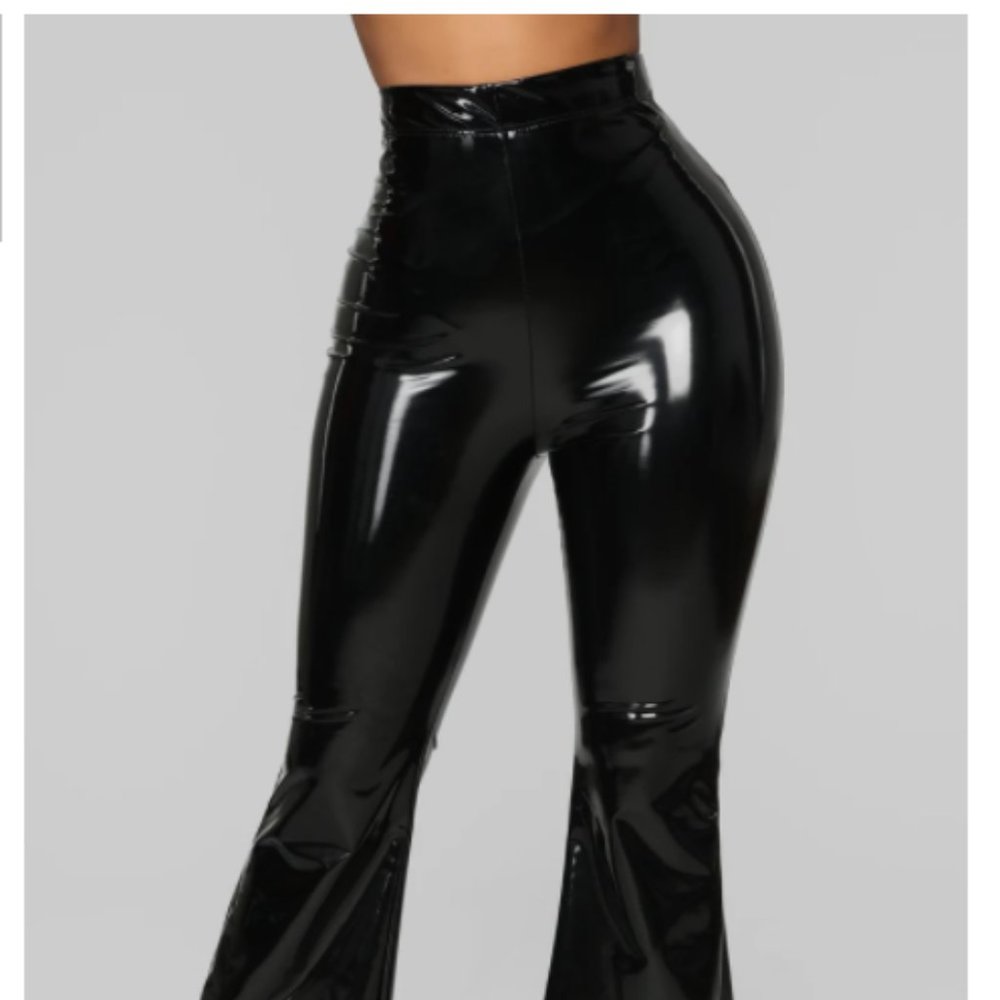 Black Bellbottom Vinyl Pants